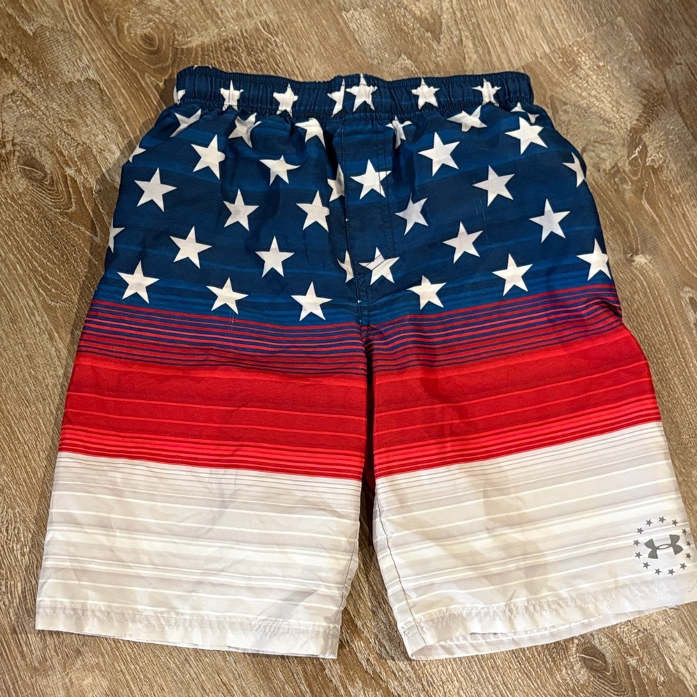 Under Armour Boys Red, White, and Blue Star Swim Trunks